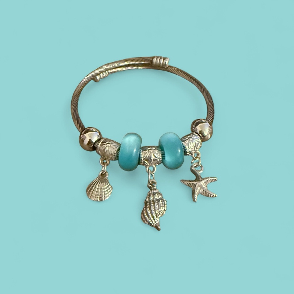 Sea Shell and Starfish Turquoise Charm Stainless Steel Bracelet